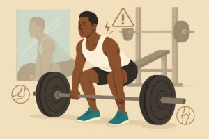 Ilustracija pravilnog i pogrešnog izvođenja vežbe u teretani – prikaz stabilne i nestabilne forme tokom podizanja tegova.