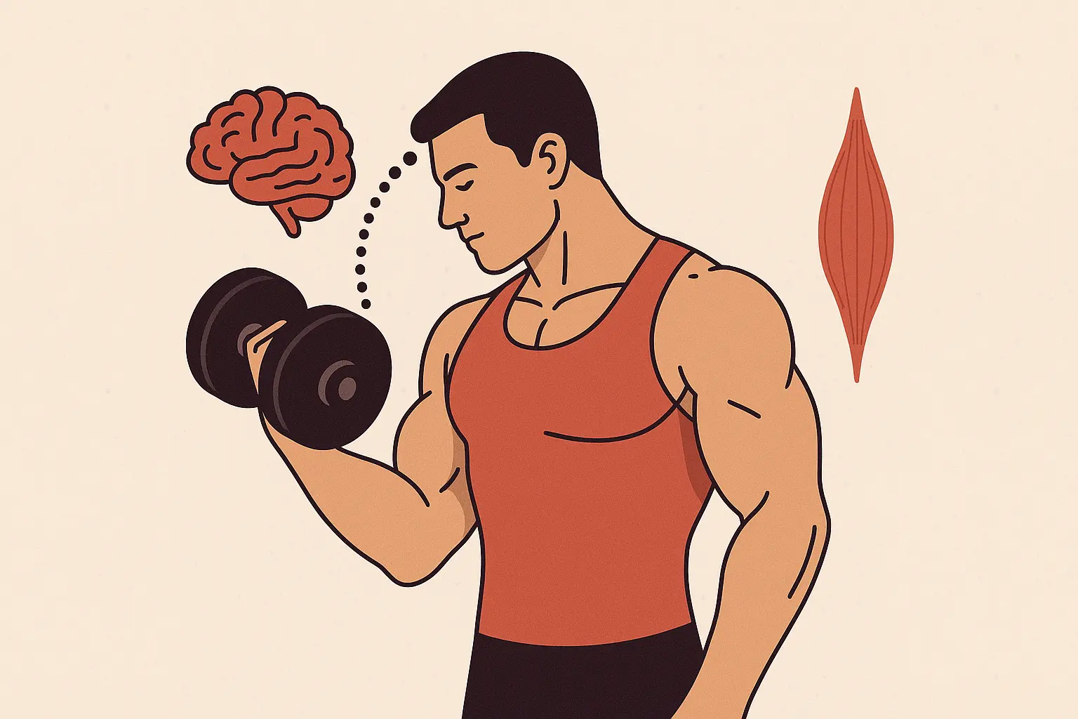 Mind muscle connection ilustracija – fokus mozga na mišić tokom vežbanja.