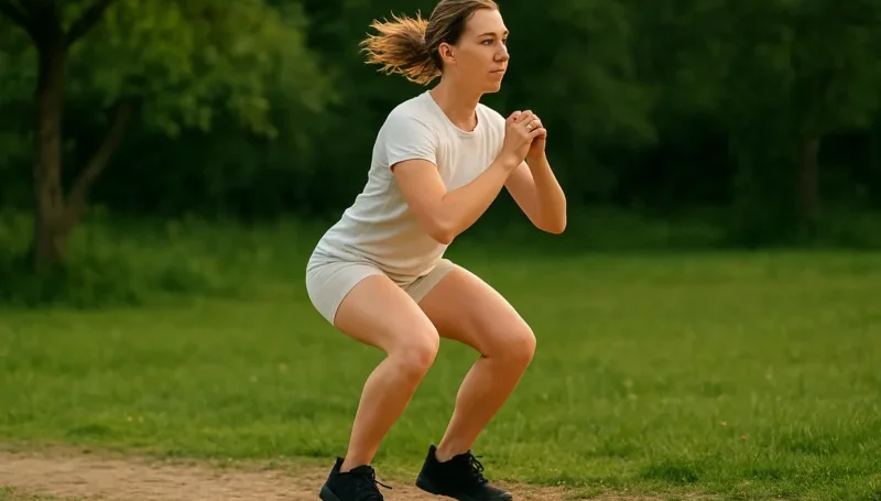 Skakački čučnjevi na otvorenom za jačanje nogu i sagorevanje masti.