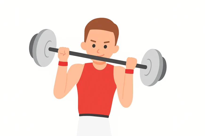 Ilustracija osobe koja izvodi biceps pregib do mišićnog otkaza u teretani, simbolizujući intenzivan trening i granice izdržljivosti.