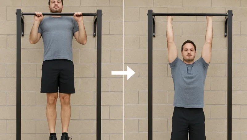 Negativni zgib: muškarac u gornjoj i donjoj poziciji spuštanja sa šipke.